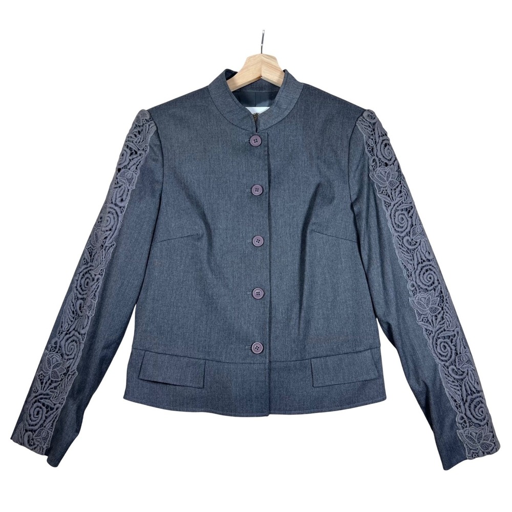 Together Grey Mandarin Collar Lace Sleeve Blazer Jacket Womens 8 Professional‎